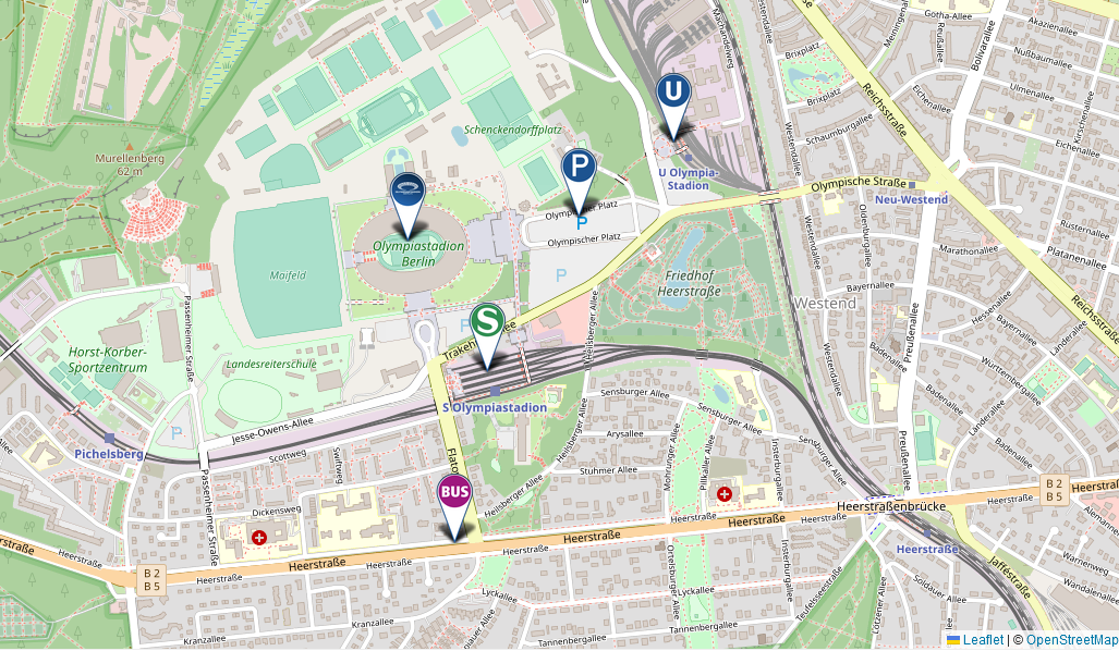 Kartenausschnitt Olympiastadion Berlin (Quelle: Leaflet via olympiastadion.berlin)